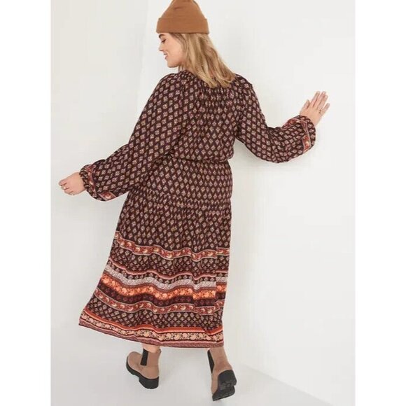 Old Navy Dress Poet Midi Long Sleeve Cinch Waist V Neck NWT - Picture 2 of 12